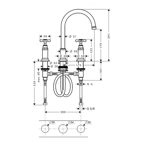 Змішувач для раковини Hansgrohe Axor Montreux 180 (16513) нікель нікель