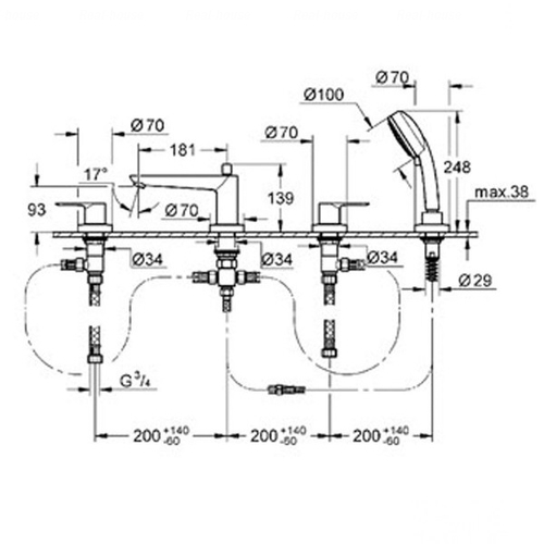 Змішувач для ванни Grohe BauLoop 2511900A на борт плитки на борт плитки