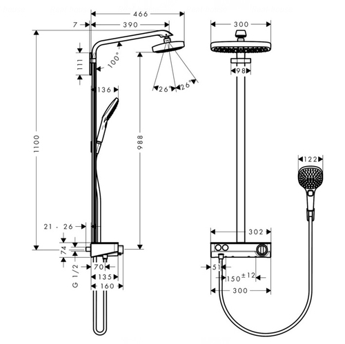 Душова система Hansgrohe Raindance Select E 300 2jet (27126) хром хром