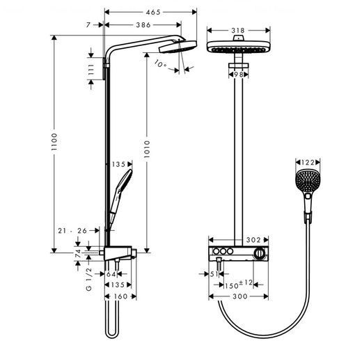 Душова система Hansgrohe Raindance Select E 300 2jet (27127) хром-білий хром-білий
