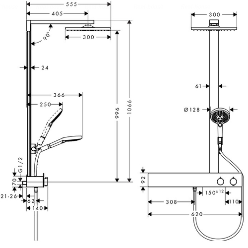 Душова система Hansgrohe Raindance E 300 1jet 600 ST (27363000)