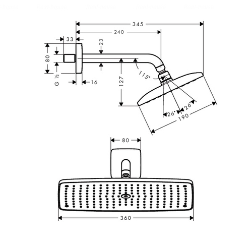 Верхній душ Hansgrohe Raindance Е 360 1jet, кронштейн 240 мм (27371) хром хром