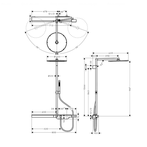 Душова система Hansgrohe Axor Showerpipe 800 1jet (27984000)