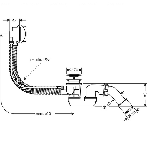 Сифон для ванни/піддону Hansgrohe Flexaplus (58143000)