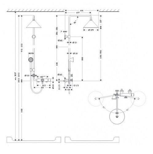 Душова система Hansgrohe Axor Showerpipe Front 240 2jet (26020000)