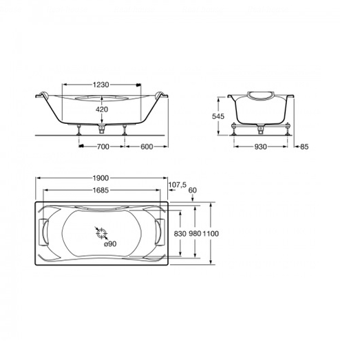 Ванна акриловая Roca BeCool 1900х1100 (A247989001)