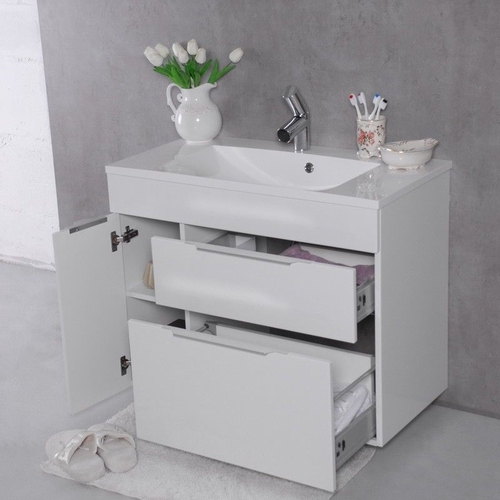 Тумба Fancy Marble Bermuda 2 з умивальником Amelia (Bermuda + 0709101) біла глянець біла глянець