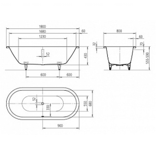 Ванна Kaldewei Centro Duo Oval 1800, mod 128-7, с декор панелями