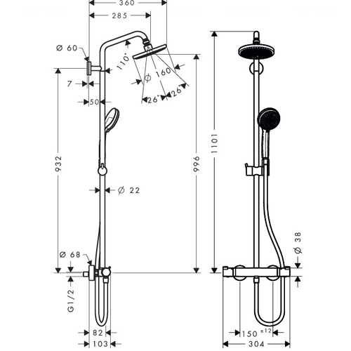 Душевая система Hansgrohe Croma 160 Showerpipe (27135000)