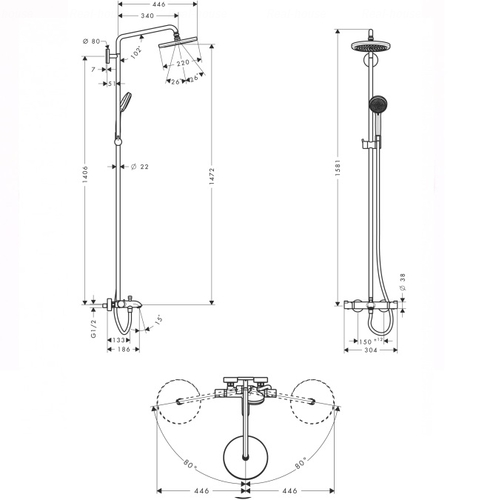 Душова система Hansgrohe Croma 220 Showerpipe (27223000)