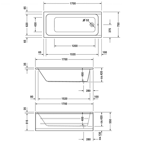 Ванна Duravit D-Code 170х75 (700100)