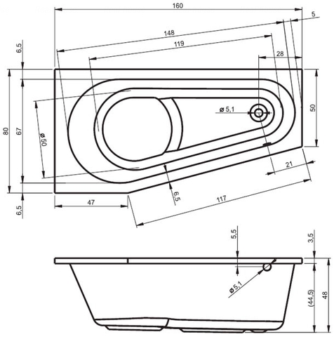 Ванна Riho Delta Plug & Play 160х80 правая правая