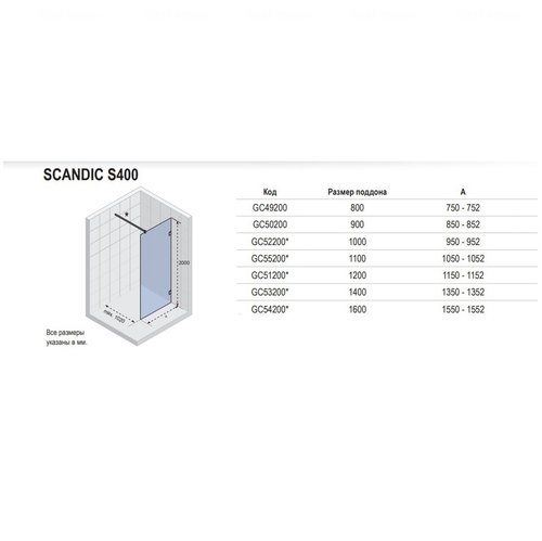 Душевая стенка Riho Scandic Flat S400F-155 (GC5420F)