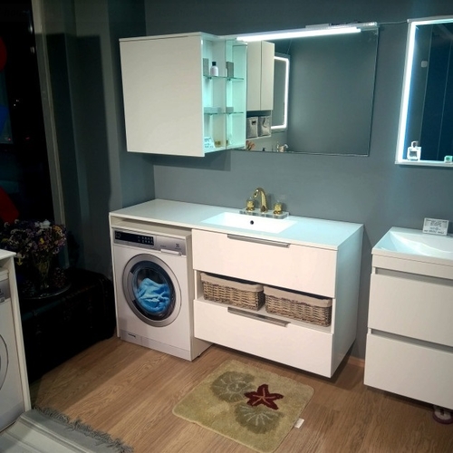 Тумба над пральною машиною Fancy Marble Vivara 1500 L/R з раковиною Lauretta сірий матовий сірий матовий