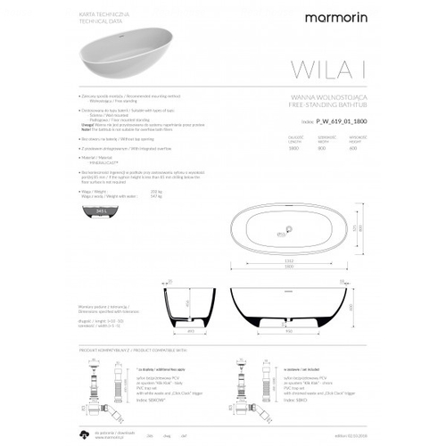 Ванна Marmorin Wila I 1800 (P_W_619_01_1800) белый Mat белый Mat