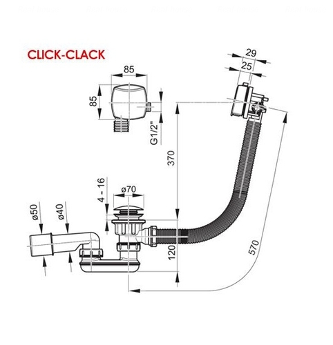 Сифон Click Clack для ванны Ravak 80 см, с заполнением через перелив (X01505)
