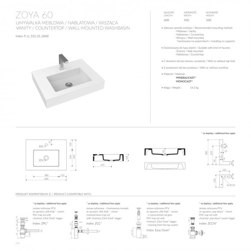 Умивальник Marmorin Zoya 600 (P_U_552_01_0600)