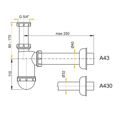 Сифон для умывальника Alca plast A430, d32 